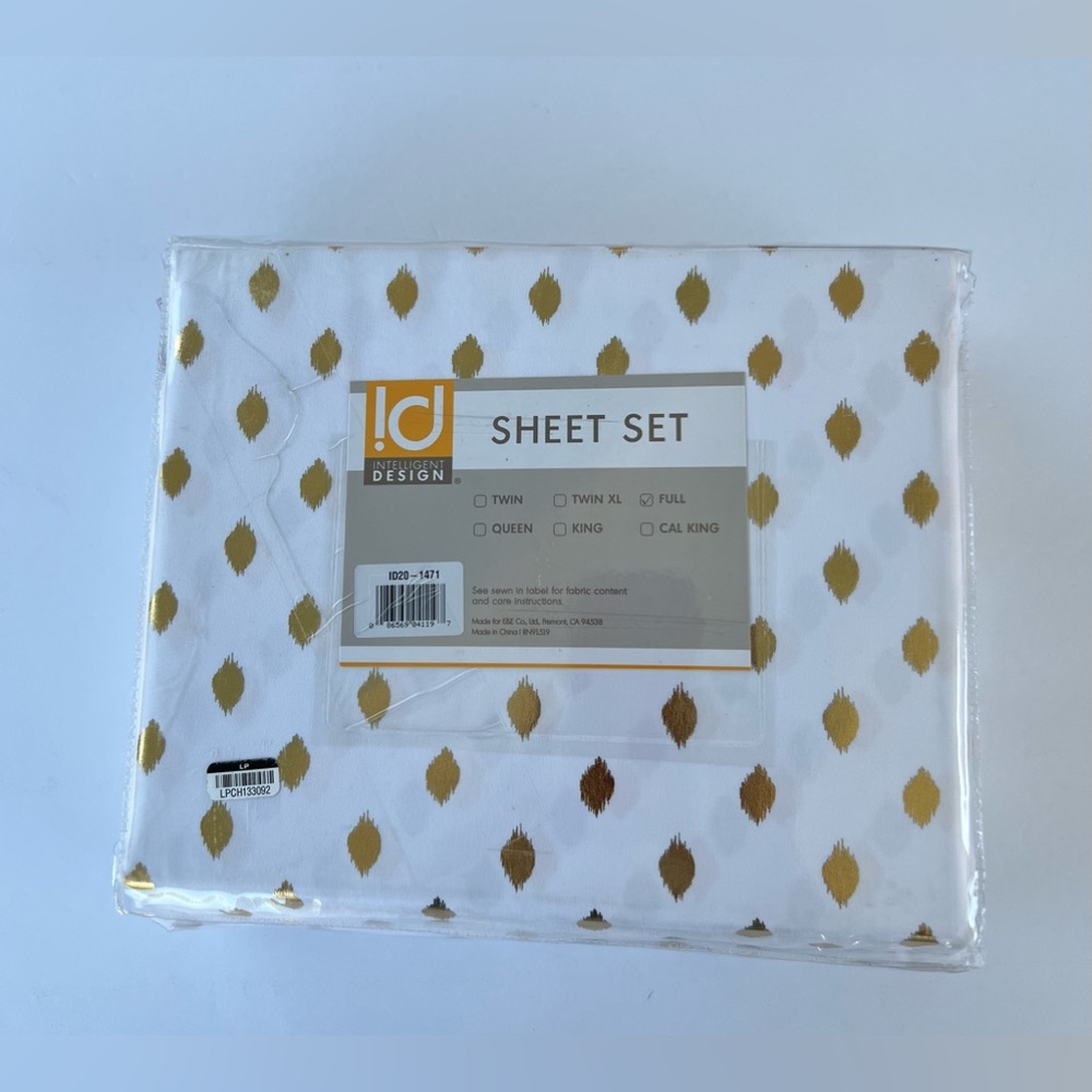 Intelligent Design Metallic Dot Printed Sheet Set White/Gold Full